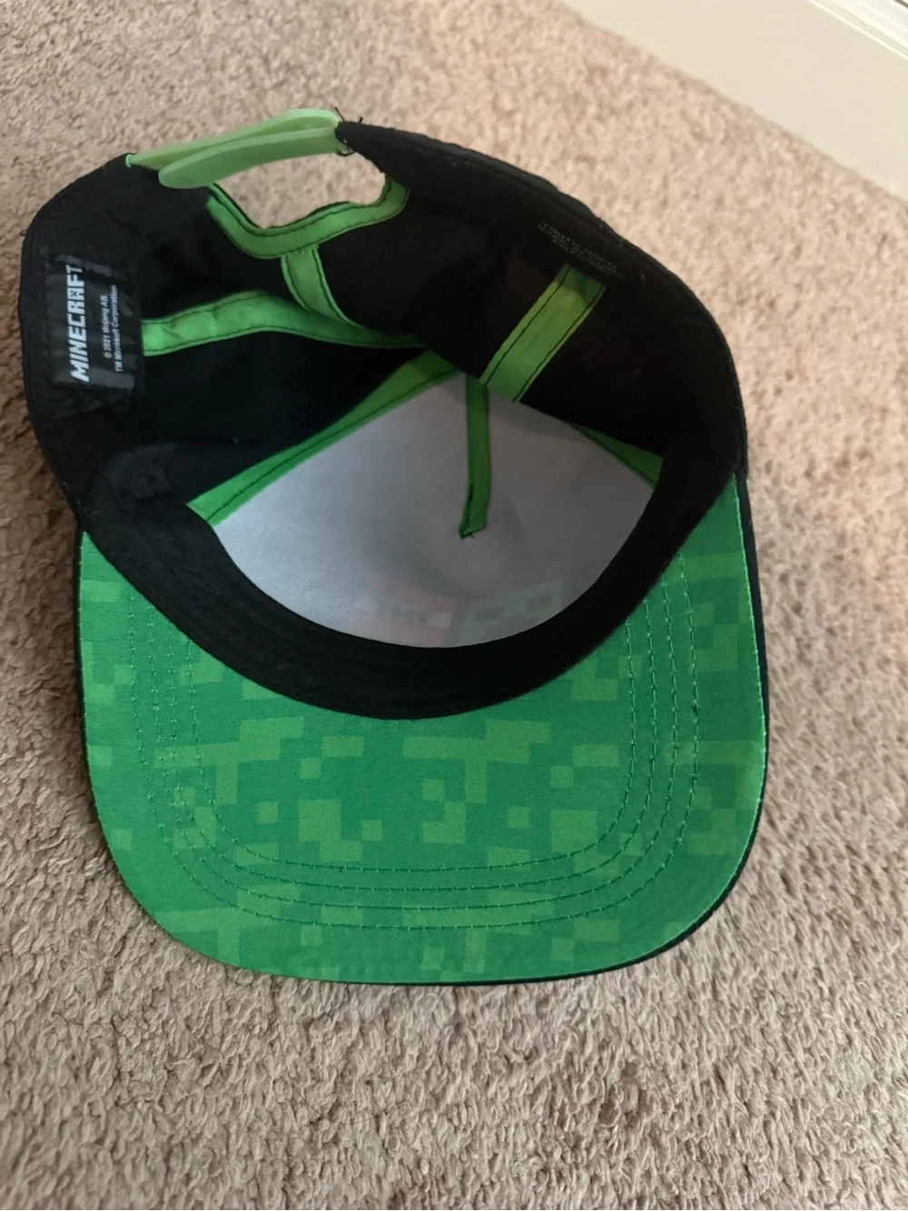 Minecraft Kids Black Snapback Hat with Green Stitching